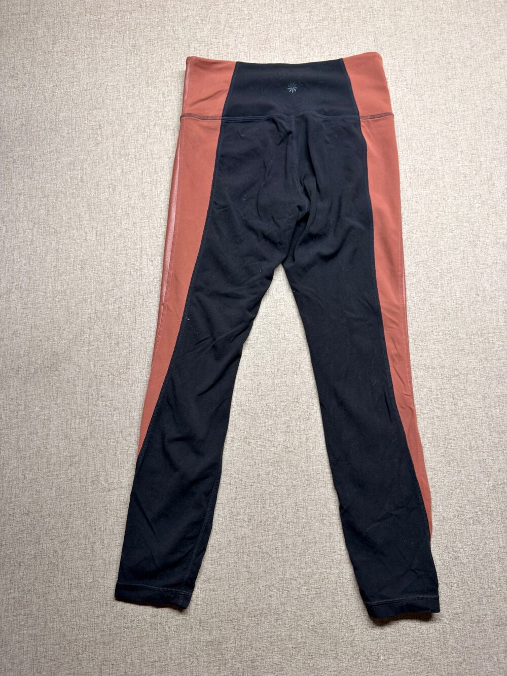 Athleta XS Black Metallic Copper Colorblock High Rise Leggings Yoga Pants